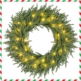 24 Inch Pre-lit Christmas Wreath with 108 Branch Tips and 35 Warm White LED Lights for Wall Window