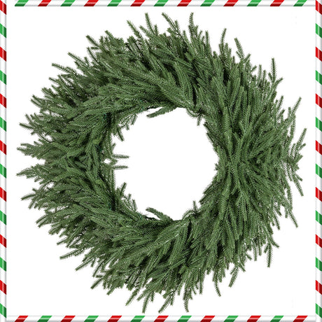 Corona de Navidad preiluminada de 24 pulgadas con 108 puntas de rama y 35 luces LED blancas cálidas para pared/ventana