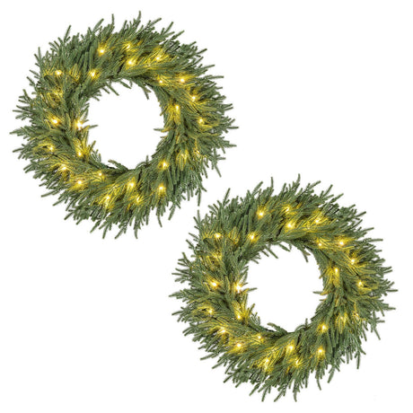 Corona de Navidad preiluminada de 24 pulgadas con 108 puntas de rama y 35 luces LED blancas cálidas para pared/ventana