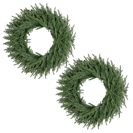 Corona de Navidad preiluminada de 24 pulgadas con 108 puntas de rama y 35 luces LED blancas cálidas para pared/ventana