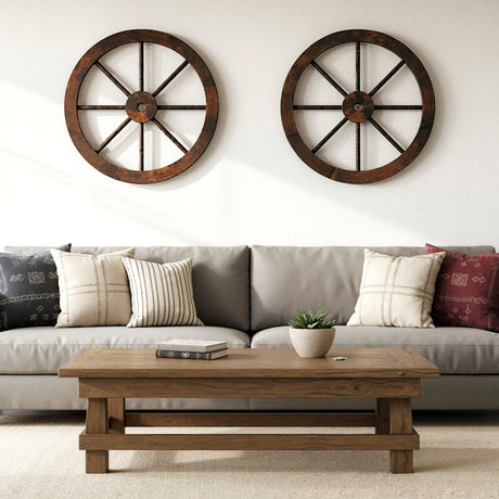 Juego de 4 ruedas de carro decorativas de madera de abeto macizo carbonizado de 24 pulgadas