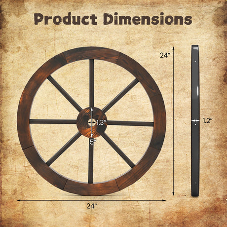 Juego de 4 ruedas de carro decorativas de madera de abeto macizo carbonizado de 24 pulgadas