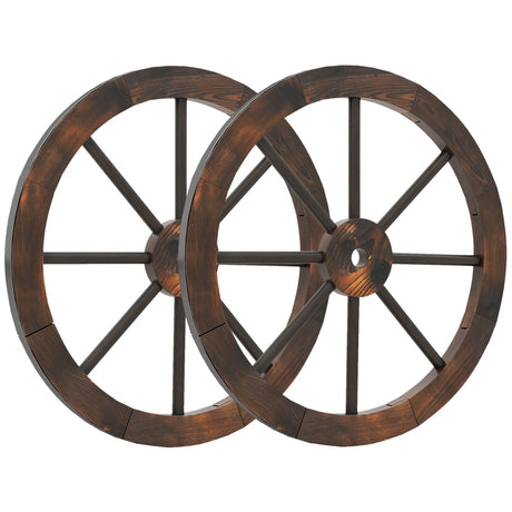 Juego de 4 ruedas de carro decorativas de madera de abeto macizo carbonizado de 24 pulgadas