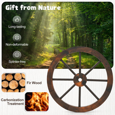 Juego de 4 ruedas de carro decorativas de madera de abeto macizo carbonizado de 24 pulgadas