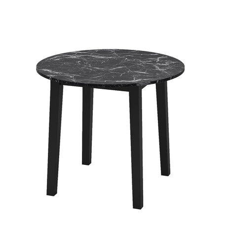 Mesa de comedor redonda de 35 pulgadas con patas de madera de caucho y tablero con chapa de textura de mármol