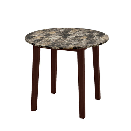 Mesa de comedor redonda de 35 pulgadas con patas de madera de caucho y tablero con chapa de textura de mármol