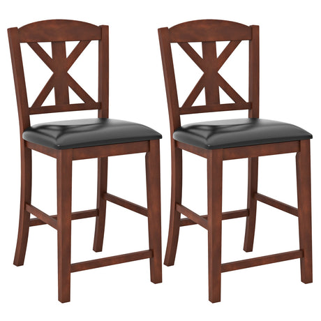 Juego de 2 sillas de comedor tapizadas de 24 pulgadas con respaldo alto ahuecado - Marrón