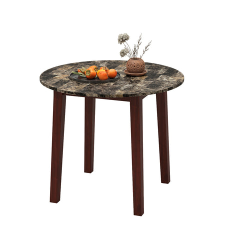 Mesa de comedor redonda de 35 pulgadas con patas de madera de caucho y tablero con chapa de textura de mármol