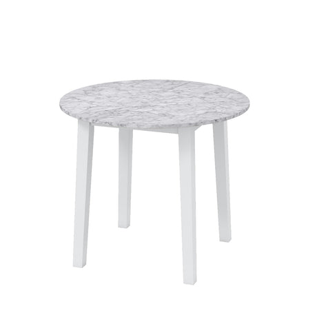 Mesa de comedor redonda de 35 pulgadas con patas de madera de caucho y tablero con chapa de textura de mármol