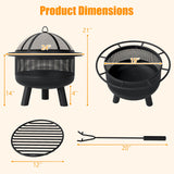 24 Inch Wood Burning Fire Pit with Log Grate and Mesh Screen for Outside