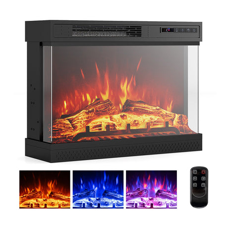 Calentador eléctrico de chimenea de 24 pulgadas con cristal de 3 lados y control remoto
