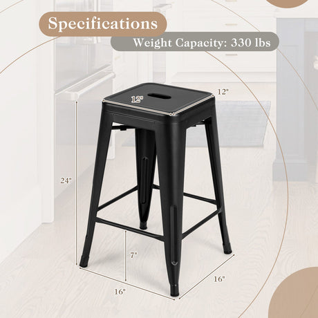 Juego de 4 taburetes de bar de 24 pulgadas estilo Tolix apilables para mostrador