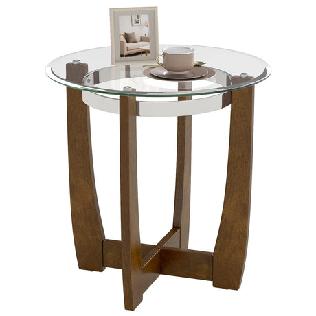 Mesa auxiliar redonda de 24 pulgadas con tapa de cristal templado y base de madera maciza de caucho