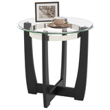Mesa auxiliar redonda de 24 pulgadas con tapa de cristal templado y base de madera maciza de caucho