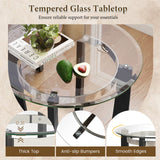 Mesa auxiliar redonda de 24 pulgadas con tapa de cristal templado y base de madera maciza de caucho