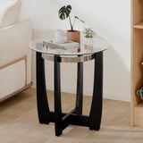 Mesa auxiliar redonda de 24 pulgadas con tapa de cristal templado y base de madera maciza de caucho
