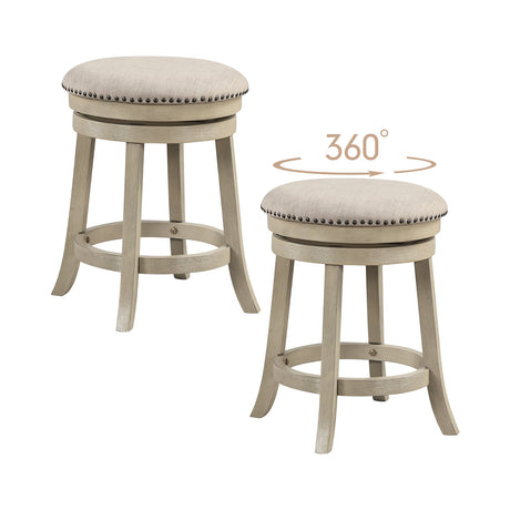 Juego de 2 taburetes de bar giratorios de 24/26 pulgadas con estructura de madera