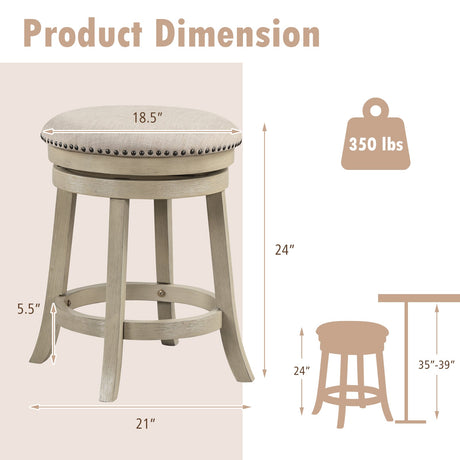 Juego de 2 taburetes de bar giratorios de 24/26 pulgadas con estructura de madera