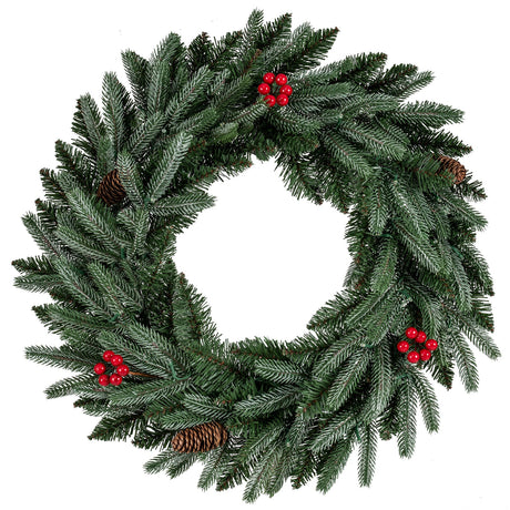 Corona de Navidad preiluminada de 24 pulgadas para puerta principal, corona artificial de Navidad con 90 puntas de ramas esmeriladas