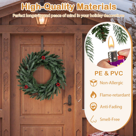 Corona de Navidad preiluminada de 24 pulgadas para puerta principal, corona artificial de Navidad con 90 puntas de ramas esmeriladas