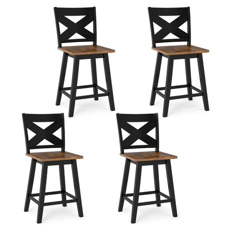 Juego de 4 taburetes de bar de madera de caucho de 24" con respaldo y asiento grande