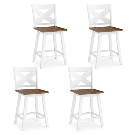 Juego de 4 taburetes de bar de madera de caucho de 24" con respaldo y asiento grande