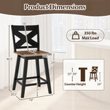 24" Rubberwood Swivel Barstools Set of 2 with Backrest and Large Seat