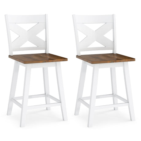 Juego de 2 taburetes de bar giratorios de 24" de madera de caucho con respaldo y asiento grande