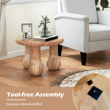 Mesa de café de madera maciza de caoba pequeña de 24" con tapa engrosada y patas de columna