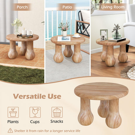 Mesa de café de madera maciza de caoba pequeña de 24" con tapa engrosada y patas de columna