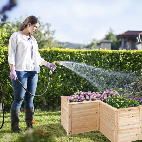 Jardinera elevada de madera en forma de L de 24 pulgadas con base abierta - Natural
