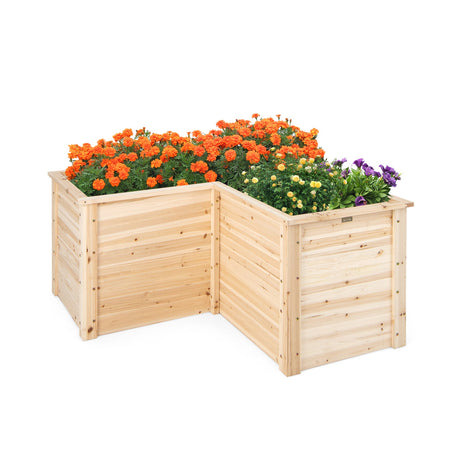 Jardinera elevada de madera en forma de L de 24 pulgadas con base abierta - Natural