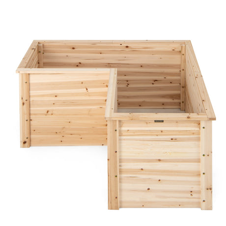 Jardinera elevada de madera en forma de L de 24 pulgadas con base abierta - Natural