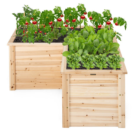 Jardinera elevada de madera en forma de L de 24 pulgadas con base abierta - Natural