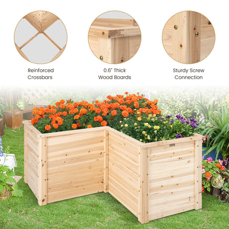 Jardinera elevada de madera en forma de L de 24 pulgadas con base abierta - Natural
