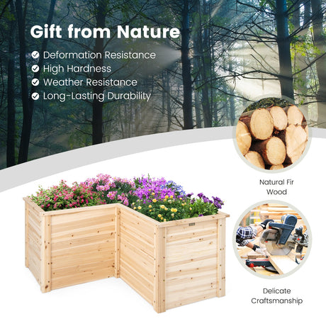 Jardinera elevada de madera en forma de L de 24 pulgadas con base abierta - Natural