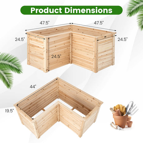 Jardinera elevada de madera en forma de L de 24 pulgadas con base abierta - Natural