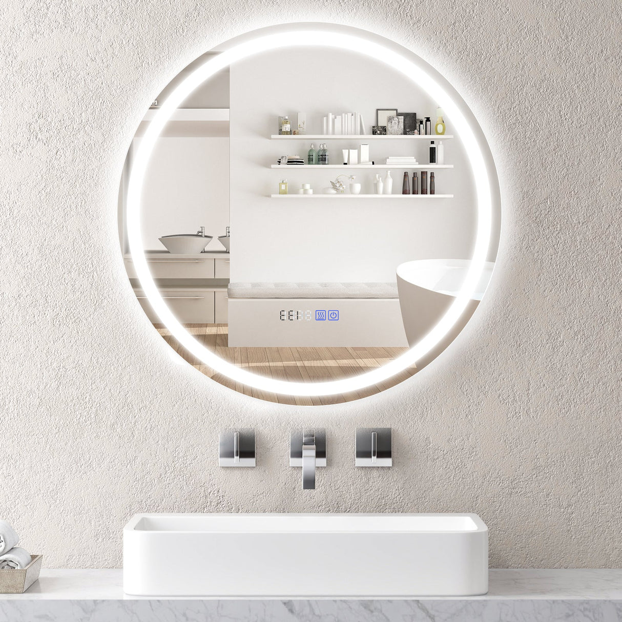Espejo de Baño Antiempañamiento de 24 Pulgadas con Luces LED de 3 Colores y Pantalla de Temperatura