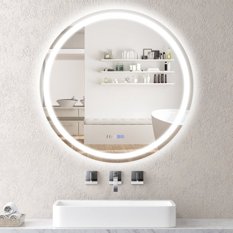 Espejo de baño de pared antivaho de 32 pulgadas con luces LED de 3 colores