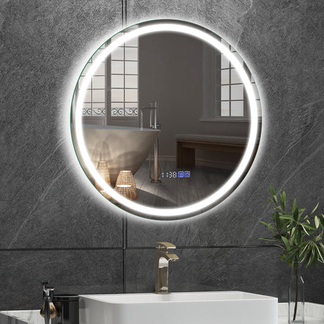 Espejo de Baño Antiempañamiento de 24 Pulgadas con Luces LED de 3 Colores y Pantalla de Temperatura