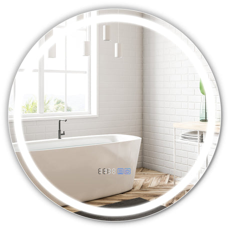Espejo de Baño Antiempañamiento de 24 Pulgadas con Luces LED de 3 Colores y Pantalla de Temperatura