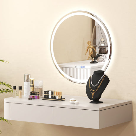 Espejo de Baño Antiempañamiento de 24 Pulgadas con Luces LED de 3 Colores y Pantalla de Temperatura