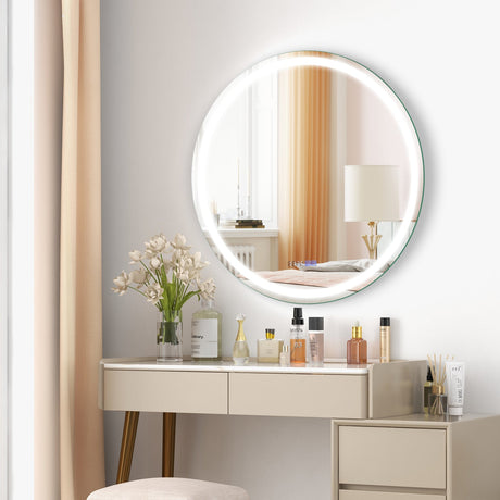 Espejo de baño de pared antivaho de 32 pulgadas con luces LED de 3 colores