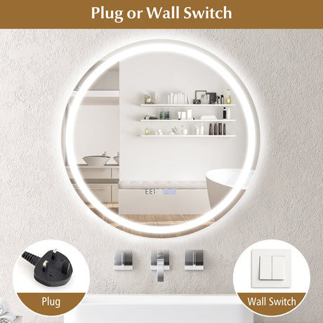 Espejo de Baño Antiempañamiento de 24 Pulgadas con Luces LED de 3 Colores y Pantalla de Temperatura