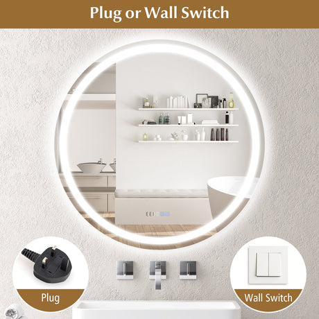 Espejo de baño de pared antivaho de 32 pulgadas con luces LED de 3 colores