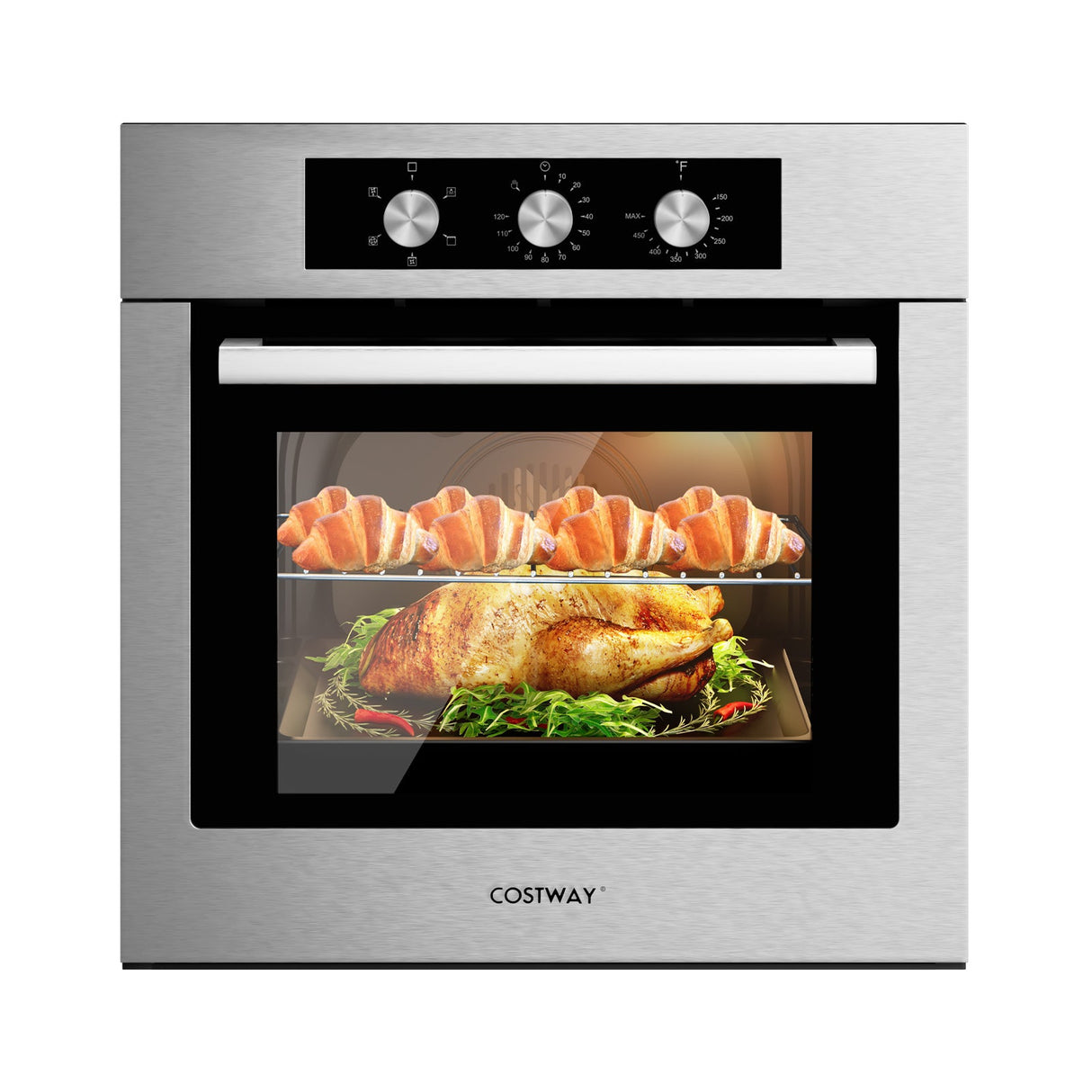 Horno de pared simple de 24 pulgadas y 2.47 pies cúbicos con 5 modos de cocción - Plata
