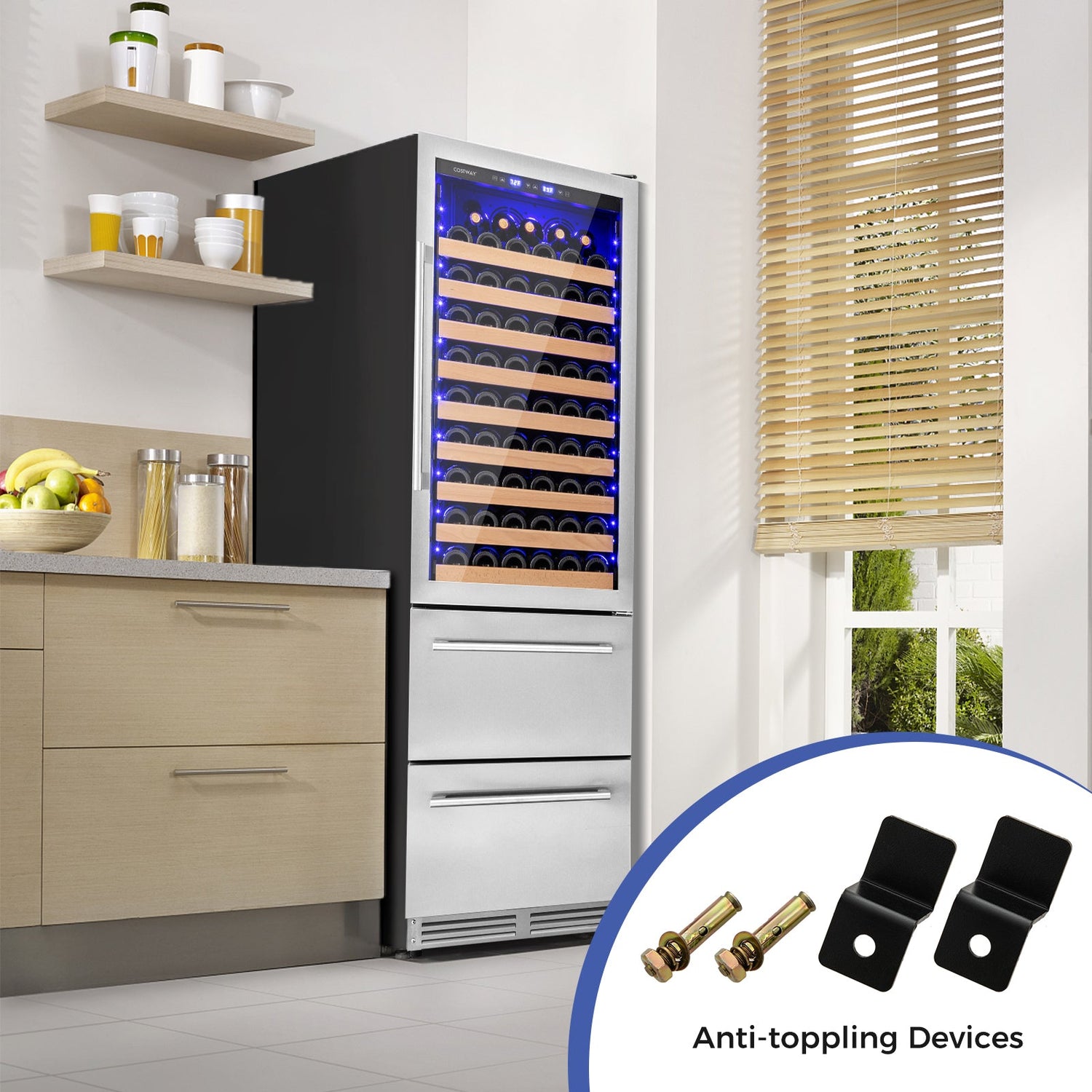 Refrigerador de vino y bebidas de 24 pulgadas con control de temperatura independiente - Plateado