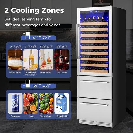Refrigerador de vino y bebidas de 24 pulgadas con control de temperatura independiente - Plateado