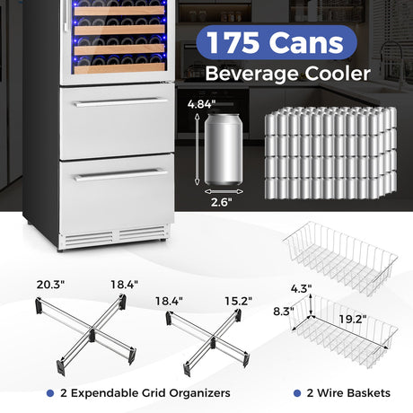 Refrigerador de vino y bebidas de 24 pulgadas con control de temperatura independiente - Plateado