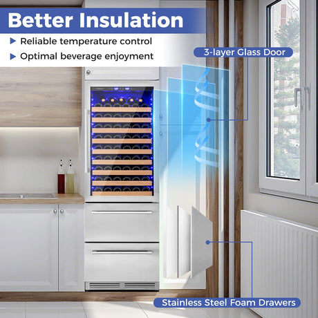 Refrigerador de vino y bebidas de 24 pulgadas con control de temperatura independiente - Plateado